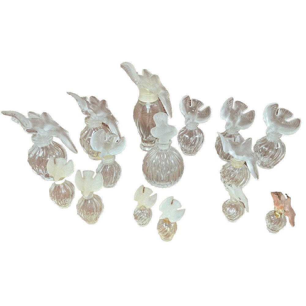 Huge Lot of 15 Lalique Nina Ricci L’Air du Temps Perfume Bottles Kissing Doves